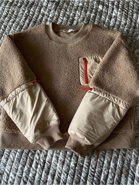 Like Niko Sherpa Crewneck Pullover Brown Orange Women Size S New In